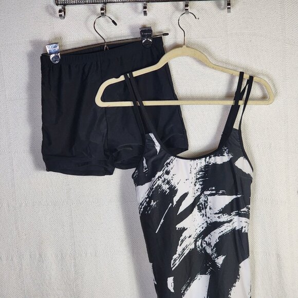 Rotita Black White Graffiti Print Poly Elastane Double Adj Straps Tankini Set SM - Picture 3 of 16